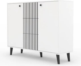 Comodă cu doua usi si trei sertare, 120x35x93cm, IKA, ADRK Furniture (Culoare: Alb / Negru)