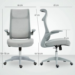 HOMCOM Scaun de birou ergonomic cu cotiere reglabile și tetieră, gri | Aosom Romania