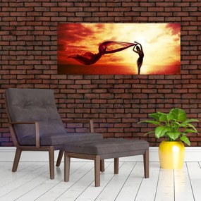 Tablou - Silueta femeii la apus de soare (120x50 cm)