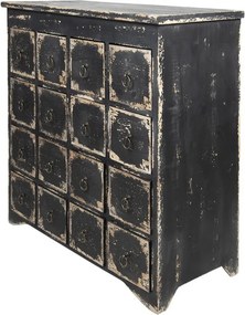 Comodă cu multe sertare, vintage, din lemn, negru, cu 16 sertare și mânere inel din metal, 96 x 96 x 40 cm, „Marquise”