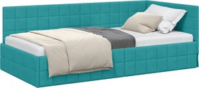vidaXL Cadru de pat colțar cu headboard Turcoaz 90 cm x 190 cm Catifea