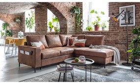 Colțar maro extensibil cu tapițerie din imitație de piele (cu colț pe partea dreaptă) Lofty Lilly – Miuform