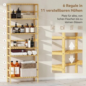HOMCOM Raft de bambus cu 6 niveluri, cu rafturi reglabile, 60x26x161 cm | Aosom Romania