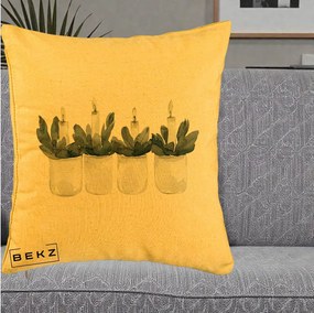 Perna Decorativa Lumanari in Borcane cu Eucalipt, 40x40 cm, Galben, Husa Detasabila, Perna Inclusa, BEKZ®