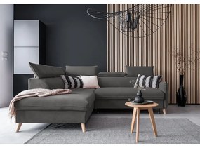 Colțar gri închis extensibil cu tapițerie din catifea (cu colț pe partea stângă ) Sweet Harmony – Miuform