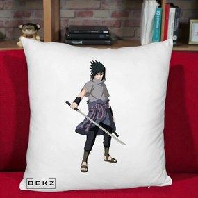 Perna Personalizata Naruto Sasuke Uchiha cu Sabia, 40x40 cm, Alb Pufos, Husa Detasabila, Perna Inclusa, BEKZ®