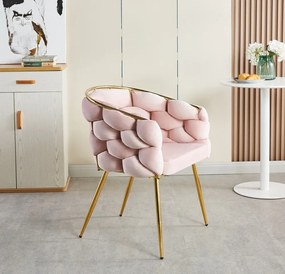 RESIGILAT- Scaun dining, tapiterie catifea, cadru metalic auriu, Roz
