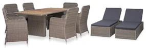 3057802 vidaXL Set mobilier de exterior, 9 piese, maro, poliratan