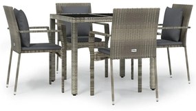 3157958 vidaXL Set mobilier de grădină cu perne, 5 piese, gri, poliratan