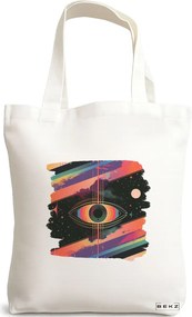 Sacosa de Panza pentru Cumparaturi, Geanta Tote, model Celestial Eye 11, 38x34.5 cm, Alba, BEKZ®