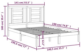 Cadru de pat dublu 4FT6, maro miere, 135x190 cm, lemn masiv pin maro miere, 135 x 190 cm