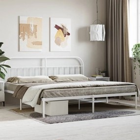 353690 vidaXL Cadru de pat metalic cu tăblie, alb, 193x203 cm