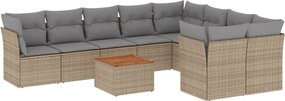 vidaXL Set canapele de grădină, 10 piese, cu perne, bej, poliratan