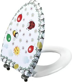 Capac wc pentru toaleta copii, alb cu imprimeu colorat, duroplast, Sapho Kid