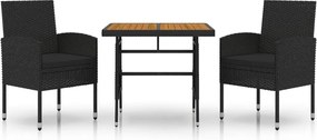 vidaXL Set mobilier de exterior, 3 piese, negru, poliratan