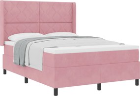 vidaXL Pat cu arcuri cu saltea cu headboard Roz 160 x 200 cm Catifea
