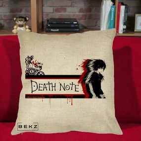 Perna Personalizata Death Note L Lawliet Rosu-Negru, 40x40 cm, Crem, Husa Detasabila, Perna Inclusa, BEKZ®