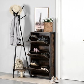Mobilier Suport de Pantofi Economisire Spatiu Stil Industrial pentru 12 Perechi, Lemn si Metal, 60x24x115cm Maro si Negru HOMCOM | Aosom RO