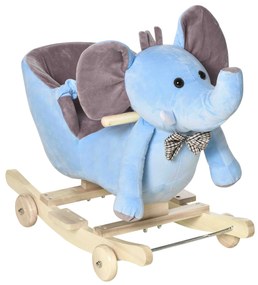 HOMCOM Balansoar pentru copii 18+ Luni cu Roți, Centură și Spătar, în Formă de Elefant,60x35x45 cm, Albastru | Aosom Romania