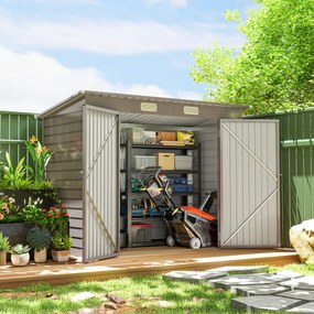 Outsunny Adăpost de Grădină 8 x 4FT din Metal, cu Uși Duble și 2 Ventilații, Gri | Aosom Romania