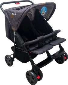 Carucior nou nascuti 2 in 1 pentru gemeni BABY CARE™ PRO P700, Cadru aluminiu, Spatar reglabil in 5 trepte, Amortizoare, Frana picior, Pliabil, Gri