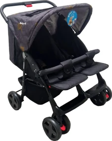 Carucior nou nascuti 2 in 1 pentru gemeni BABY CARE™ PRO P700, Cadru aluminiu, Spatar reglabil in 5 trepte, Amortizoare, Frana picior, Pliabil, Gri