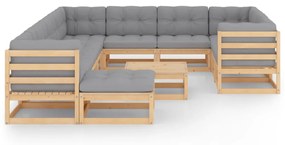 3077089 vidaXL Set mobilier de grădină cu perne, 12 piese, lemn masiv de pin
