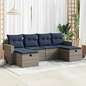 vidaXL Set mobilier grădină cu perne, 6 piese, gri, poliratan