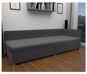 Pat tapițat AMSTERDAM 90x200 cm, gri, cu tăblie reversibilă și spațiu de depozitare