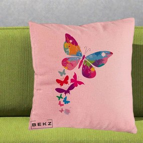 Perna Decorativa Fluturi Splash, 40x40 cm, Roz, Husa Detasabila, Perna Inclusa, BEKZ®
