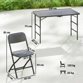 Outsunny Set Masă și Scaune Pliabile de Grădină, 5 Piese, Masă Reglabilă cu Blat HDPE Efect Lemn și 4 Scaune, Set Mobilier Exterior pentru Terasă și Balcon, Gri Închis | Aosom Romania