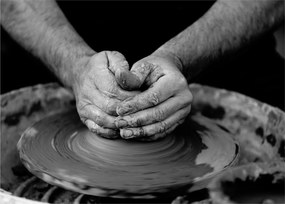 Tablou pe sticlă alb negru - producția de ceramică (70x50 cm)