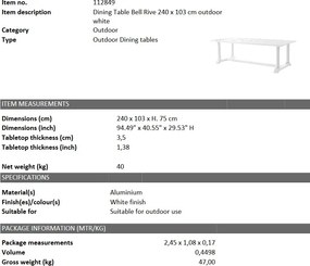 Masa pentru interior si exterior Bell Rive alb, 240x103cm 112849 HZ