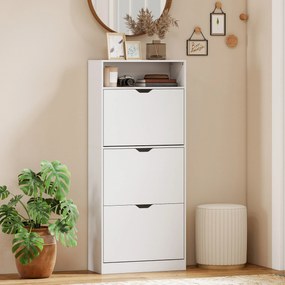 HOMCOM Dulap pentru pantofi 18 perechi, dulap îngust pentru pantofi, 3 sertare rabatabile, rafturi reglabile, alb | Aosom Romania