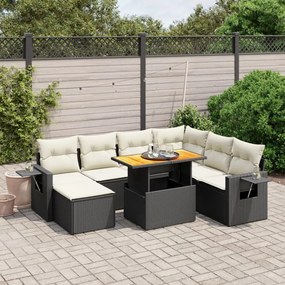 Set mobilier de grădină cu perne, 8 piese, negru, poliratan