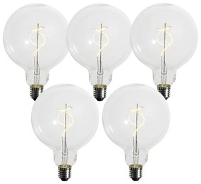 Set de 5 becuri LED E27 cu filament spiralat, reglabile, G125 4W 270 lm 2700K