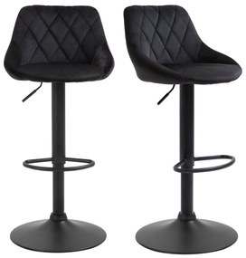 HOMCOM Set de 2 tabureți de bar cu spătar, aspect catifelat, cadru din oțel, scaune de bucătărie reglabile înălțime cu suport pentru picioare, rotative, taburet de bar, negru | Aosom Romania