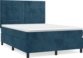vidaXL Pat box spring cu saltea, albastru închis, 140x190 cm, catifea