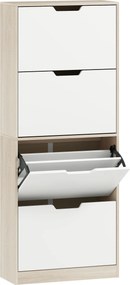 HOMCOM Dulap Subțire pentru Pantofi cu 4 Sertare pentru 16 de Perechi de Pantofi 62.5x26x156 cm, Culoare Lemn și Alb | Aosom Romania