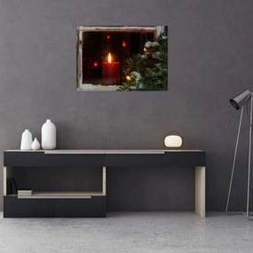 Tablou pe sticlă - Lumânare strălucitoare de Crăciun (70x50 cm)