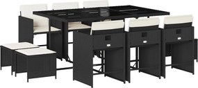 vidaXL Set mobilier de exterior cu perne, 11 piese, negru, poliratan