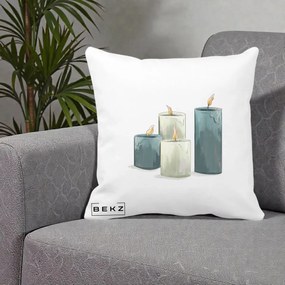Perna Decorativa Lumanari Hygge Alb-Verde, 40x40 cm, Alba Mata, Husa Detasabila, Perna Inclusa, BEKZ®