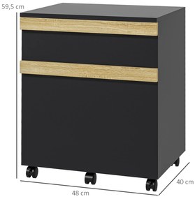 Vinsetto Caisson de birou cu roți și 2 sertare glisante trieur pentru dosare 48 x 40 x 59,5 cm negru | Aosom Romania