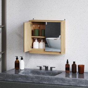 HOMCOM Dulap de Baie cu Oglindă, 2 Uși și Raft Reglabil, 48 x 14,5 x 45 cm, Culoarea Lemnului | Aosom Romania