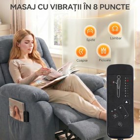 HOMCOM Fotoliu Electric cu Ridicare și Reclinare 135° din Țesătură cu Aspect de In, Suport Picioare, Gri | Aosom Romania