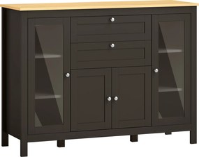 HOMCOM Bufet mobilier de depozitare 1 dulap cu uși duble 2 dulapuri cu uși din sticlă 2 sertare raft reglabil 120x40x90cm negru | Aosom Romania