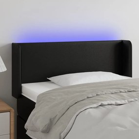 vidaXL Tăblie de pat cu LED, negru, 103x16x78/88 cm, piele ecologică