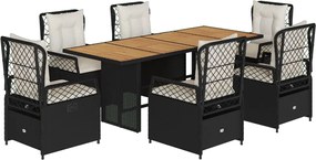 vidaXL Set mobilier de grădină cu perne, 7 piese, negru, poliratan