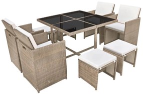 42556 vidaXL Set mobilier de exterior cu perne, 9 piese, bej, poliratan