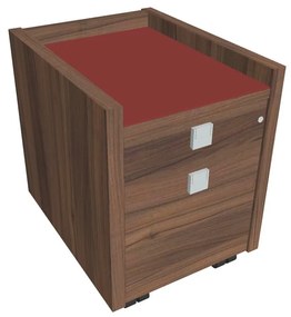 Comodă mobilă Verno 47 x 60 cm cu sticlă, 2 sertare, nuc / roșu